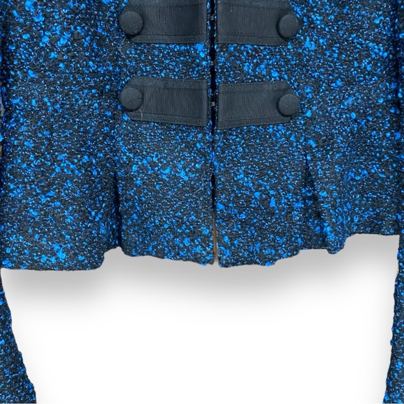Nanette Lepore Tweed Cropped Military Style Blue Black Vamp Blazer Medium - Picture 6 of 7